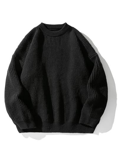 Men's Crewneck Sweater Casual Long Sleeve Solid Knit Pullover Sweaters for Fall Winter2