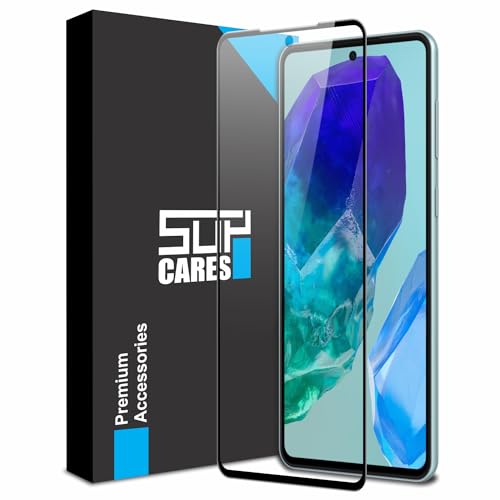 Image of SupCares Tempered Glass for Samsung Galaxy M55, Galaxy M55s and Galaxy F55 (6.7 Inch) With Installation Kit | Military-Grade Gorilla Screen Protector | Edge to Edge Coverage | Black