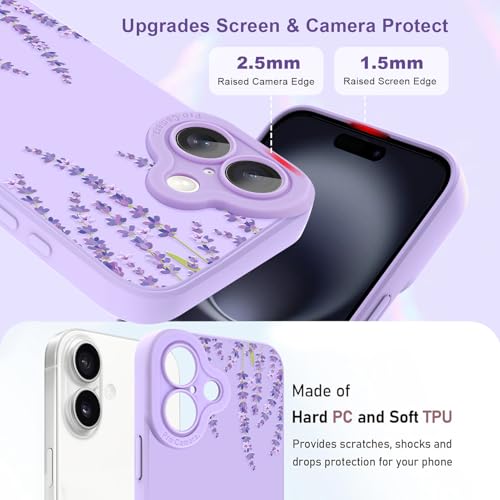 Image of Designed for iPhone 16 Case, Cute Lavender Flower Floral Pattern Design, Slim Soft TPU Liquid Silicone Protective Cover for Women Girls - Purple