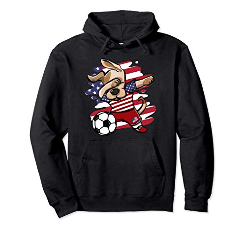 Dabbing Dog United States Soccer Fans American Flag Football Pullover Hoodie, Black