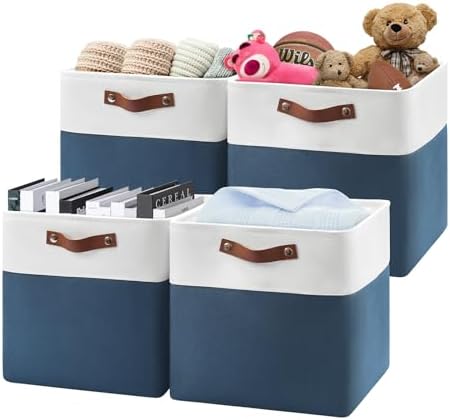 13 Inch Cube Storage Bins,Set of 4, Foldable Storage Basket with ...