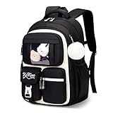 [El-fmly] リュックサック 小学生 女の子 通学 旅行 遠足 22L 撥水 チェストベルト付き 無地 (黒)