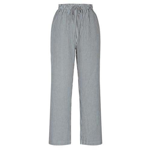 Oplxuo Striped Pants for Women High Waisted Straight Leg Cotton Linen Trendy Beach Pull On Elastic Waist Casual Lounge Pants3