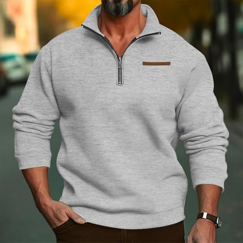 Men's Quarter Zip Up Pullover Fleece Sweatshirts Mock Neck Long Sleeve Sweaters Solid Color Casual Polo Sweatshirt Tops2