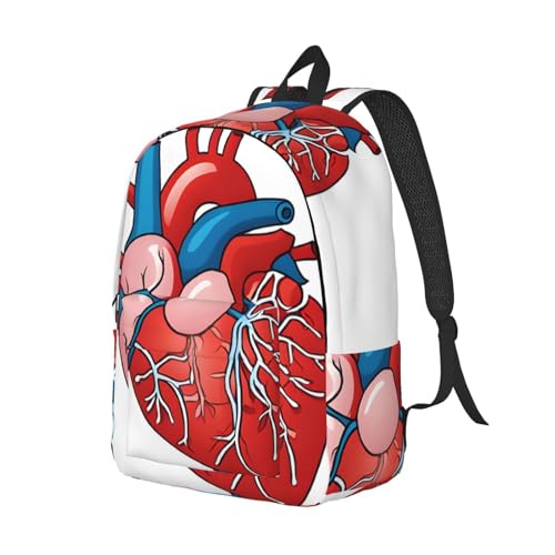 (Human Anatomy Heart Chart) Canvas Backpack Vintage Travel Laptop Daypack For Men Women, Work Computer Rucksack (11.8x5.5x 15.7 Inchï¼‰2