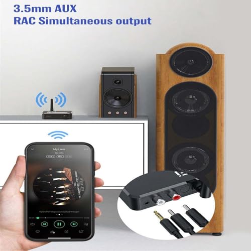 Bluetooth 5.3 Digital to Analog Audio Converter, DAC Receiver with Optical SPDIF Toslink to 3.5mm AUX & RCA L/R, Wireless HiFi Stereo Adapter for TV, Phone, Speakers, and Home Theater (Black) 6 41GziFcAriL