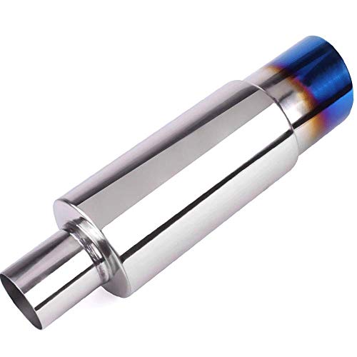 Image of Exhaust Muffler,Universal Stainless Steel Exhaust Burnt Tip,14.8 inches Length,2 inches Inlet 3 inches Outlet,Blue