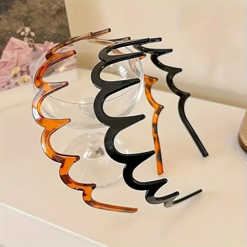 2025 New U Shape Fashion Tooth Hair Comb Headband, 2PCS High Cranium Headbands for Women's Hair, Reversible Korean Headbands with Teeth for Women Gifts for Teen Girls (Amber+Black)2