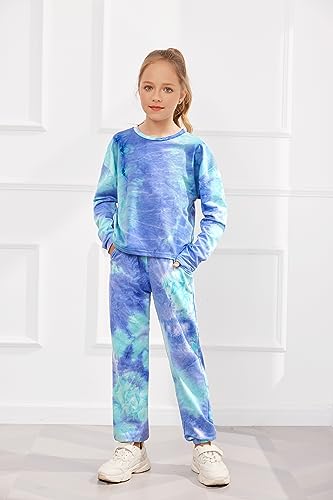 Image of Arshiner Girls 2 Piece Outfits Kids Tie Dye Sweatsuits Set Long Sleeve Shirt and Pants Set Size 5-14 Y