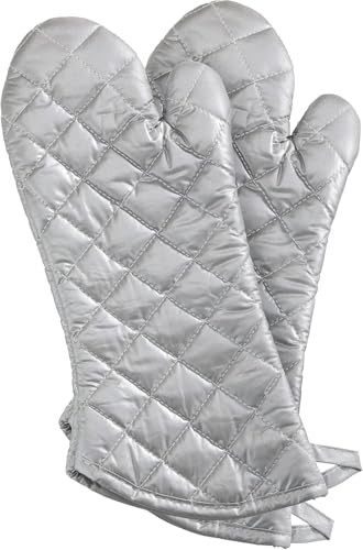 New Star Foodservice Oven Mitts with Extra Defense, up to 400F, Set of 2 (Silver (Interwoven Cloth/Silicone), 15-Inch (Set of 2))