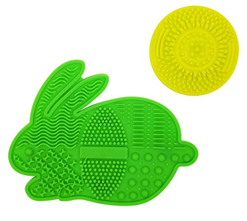WAVALP Makeup Brush Cleaner Mat Makeup Brush Cleaning Pad Cosmetics Brush Cleaner Portable Silicone Beauty Blender Washing Tool Scrubber Suction Cup (#2 Green 2 Pieces)