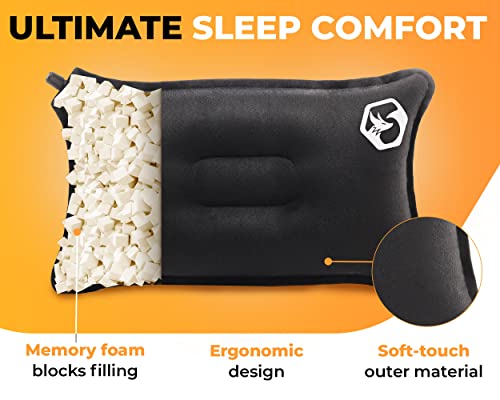 Foxelli Camping Pillow For Sleeping – Compressible Foam Camp Pillow For Backpacking, Inflatable Compact Travel Pillow, Portable Hammock Pillow #TOP4