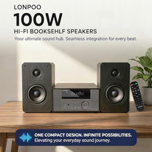 Image of Home CD Stereo Shelf System,100W Hi-Fi Bookshelf Speskers System