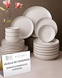 BAVARY Vajilla de Cerámica 24 Piezas Beige para 6 Personas – Juego de Vajilla con Platos Llanos, Hondos, de Postre y Cuencos – Diseño Rústico y Moderno – Apta para Lavavajillas y Microondas