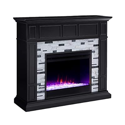 SEI Furniture Drovling Marble Tiled Color Changing Electric Fireplace, Black-White-Gray