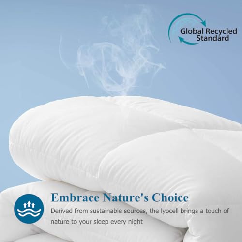Image of Dafinner 100% Cotton Cover Lightweight Down Alternative Comforter King Size, Ultra-Soft Duvet Insert for Warm Weather, GRS Recycled Microfiber Breathable Bed Quilt (104x88 inch, White)