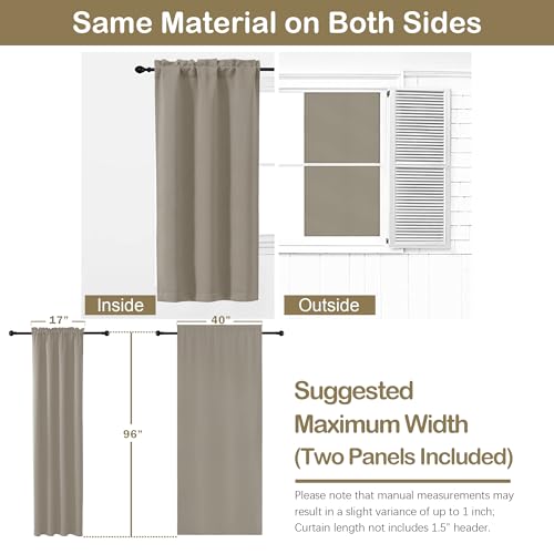 Image of Stone Blackout Curtains for Bedroom 96 Inches Long 2 Panels, Soft Fabric Blackout Curtains, Room Darkening Living Room Window Treatments, Dual Rod Pocket Window Drapes, 2x40Wx96L Inches