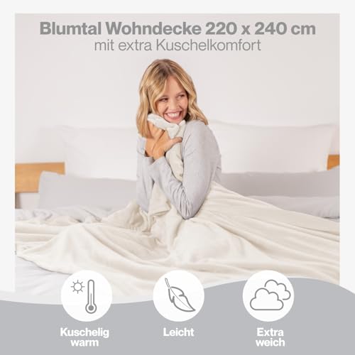 Blumtal Kuscheldecke flauschig - Oeko-TEX zertifizierte Fleecedecke 220x240 cm - Wohndecke 220x240 cm - Decke Couch Wohn- & Kuscheldecke - Flauschdecke/Decke für Couch - Fleecedecken Creme