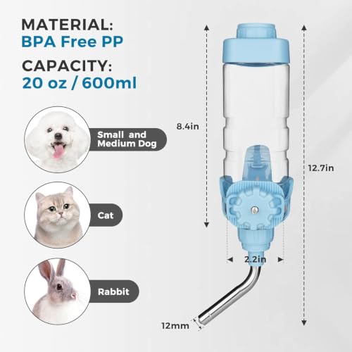 Image of Vannon Water Bottle for Small Animals, 20oz Top-Fill Pet Dispenser, Blue