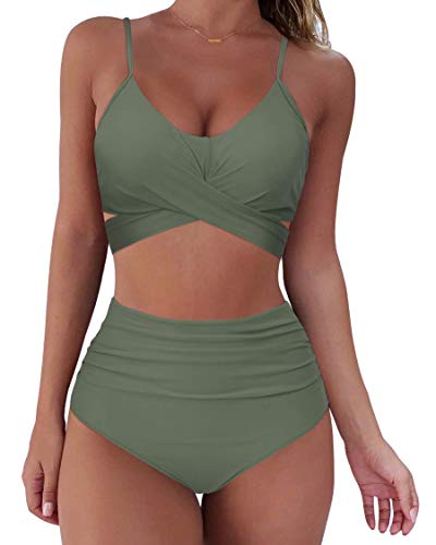 RXRXCOCO Damen Wickel Push Up Bikini Oberteil mit Bauchweg High Waist...
