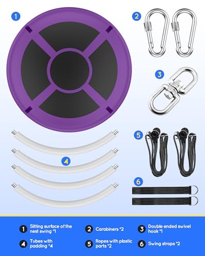 Image of Everyfun 43 inch Saucer Tree Swing for Kids Adult, 700lbs Weight Capacity, Waterproof Flying Saucer Swing with Adjustable Hanging Straps, Swing Seats for Backyard Outdoor Indoor Playground, Purple