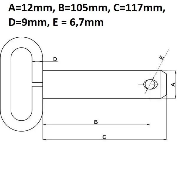 Image secondaire de Axe Acier avec Poignée 12mm - 160mm pour Attelage Remorque