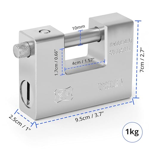 Image of ABOUT SPACE 95mm Heavy Duty Iron Padlock with 4 Keys - 1 kg Rust-Resistant Hardened Steel Security Padlock with Anti Drill & Pick Cylinder Security Shackle Chain Bar Lock for Containers,Warehouse