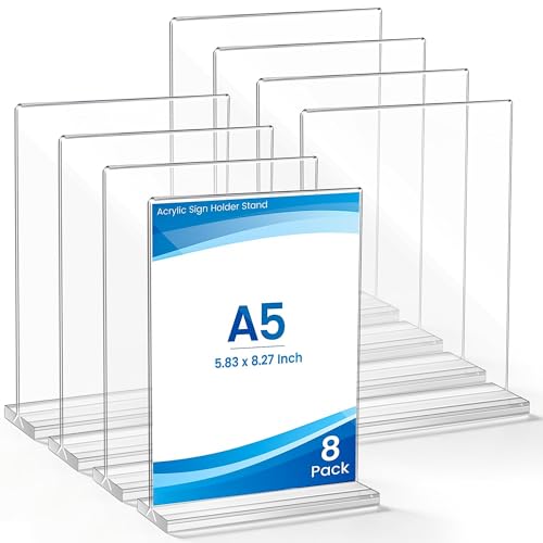 Aneco Aufsteller A5 Tischaufsteller 8 Stück,Acryl Schilderhalter Glasklarer L-Ständer Hochformat Acryl Werbeaufsteller,für Fotos,Cafés,Ausstellungen,Büros,Restaurants