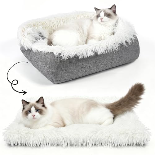 MAIYADUO Weiches Katzenbett Waschbar 42x36 cm Plüsch Haustierbett für Katzen und Kleine Hunde, 2 in 1 Katzenbett Schlafsack Warmes Haus Katzenkissen...