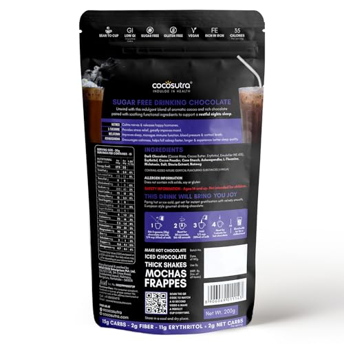 Image of Cocosutra RELAX Sugar-Free Drinking Chocolate with Melatonin & Ashwagandha | Sleep Aid | Non-Habit Forming | Keto Friendly | Ages 14+ | 200g | 10 Servings
