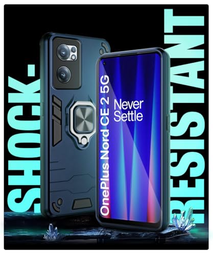 Image of WOW IMAGINE Shock Proof Back Case Mobile Cover for 1+ OnePlus Nord CE 2 5G | Back Cover Case (Tough Armor | Hybrid PC + TPU | Ring Holder & in-Built Kickstand | Blue)