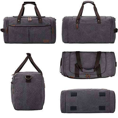 S-ZONE Canvas Duffel Bag Travel Weekend Overnight Bag with Shoes Compartment for Men