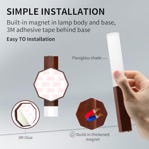 Qaniy MSK-1PCS Motion Sensor Night Light, Magnetic Wood Usb Rechargeable Wall Sconces Set With 3 Modes Lighting, Wireless Sconces Set Of 2 For Bedroom Corridor Staircase Toilet  thumb #3