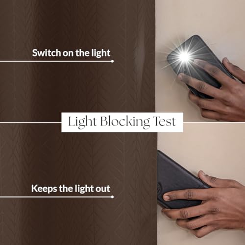 Image of HOMEMONDE 100% True Blackout Curtains Customize Size - Pack of 2 Curtains, Embossed Panels Light Block Thermal Insulated & Noise Reducing Room Darkening Curtains (Brown)