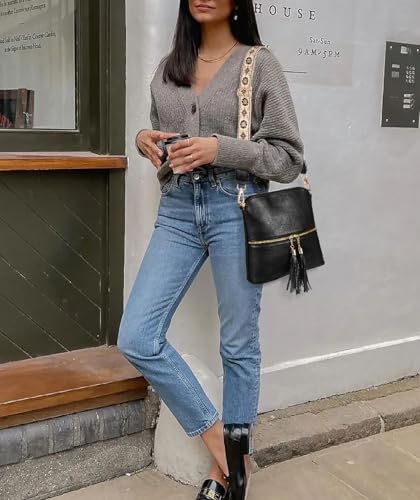 Image of Uromee Crossbody Bags for Women Trendy Vegan Leather Multi Pocket Tassel Ladies Shoulder Handbag Purse Adjustable Strap
