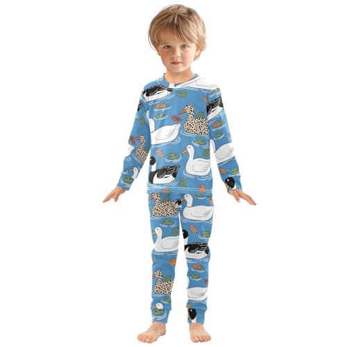 Pajama Sets Long Sleeve Ducks Swimming with Leaves Pattern Soft Comfy Sleepwear 2 Piece PJS 3-8T2