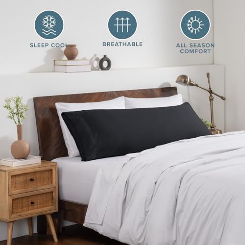 Image of Bare Home Microfiber Body Pillow Cover - Ultra Soft & Cooling - Double Brushed - Envelope Closure - Easy Care (21''x54'' Body Pillow Cover, Black)