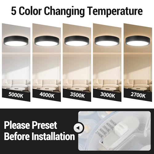 Image of 11 inch LED Flush Mount Ceiling Light, Black Mordern Ceiling Lighting with 5CCT 2700K-5000K, Dimmable LED Light Fixtures Ceiling Mount for Kitchen Bathroom Bedroom Hallway, 2 Packs