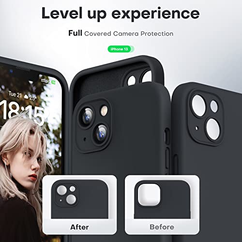 Hatoshi For Iphone 13 Case, Liquid Silicone Upgraded [Camera Protection] With [2 Screen Protectors], Soft Anti-Scratch Microfiber Lining Shockproof Phone Case For Iphone 13 6.1 Inch, Space Black #TOP3