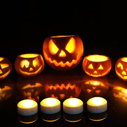 Image of 4 Pack Halloween LED Pumpkin Lights with Remote and Timer White Color Flickering Battery Operated Decor Jack-O-Lantern Flameless Electric Candles for Pumpkin Home Outdoor Decorations