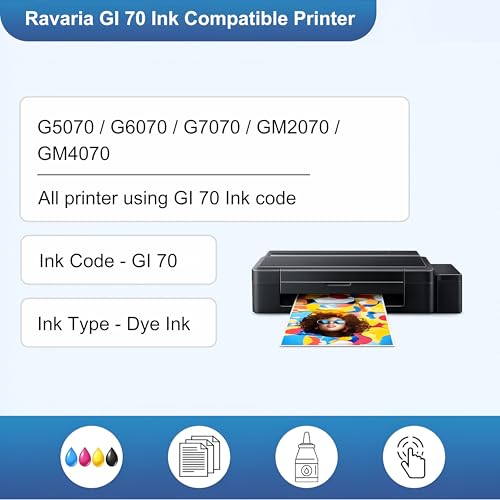 Image of GI 70 Compatible Ink for Canon Pixma G5070 G6070 G7070 GM2070 GM4070 Printer (GI 70 Black Ink 1 Pcs)