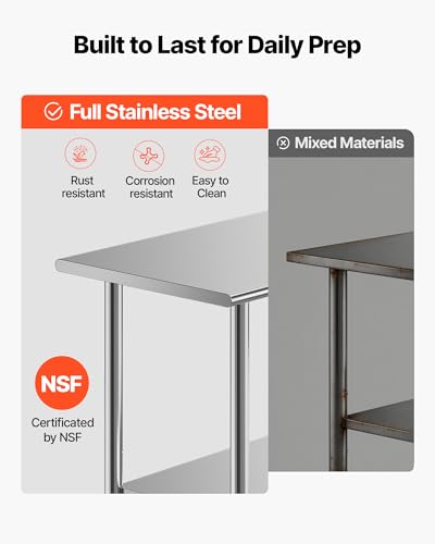 Image of VEVOR Stainless Steel Work Table, 24x72 Inch Food Prep Table, Commercial Kitchen Workstation with Adjustable Undershelf, Metal Heavy Duty Utility Worktable, for Restaurant Home Hotel Garage Outdoor