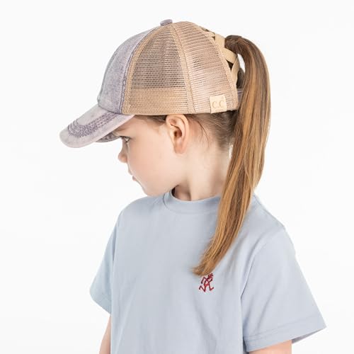 C.C Kids Criss-Cross Elastic Band Stone Washed Denim Baseball Pony Cap for Kids (KIDS-BT-1009)4