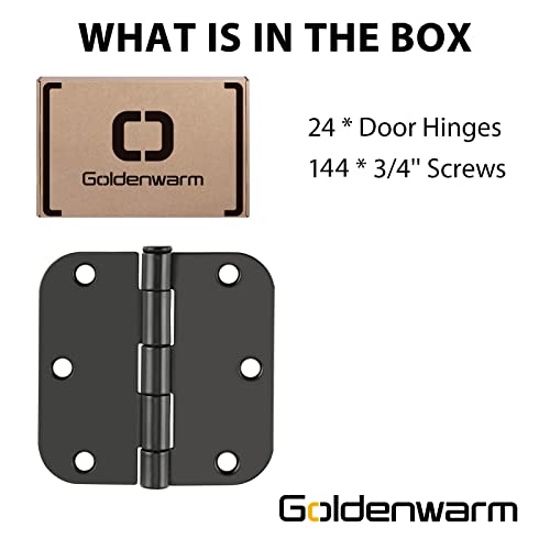 (Removable Pin) 24 Pieces 3.5In Matte Black Door Hinges Lubricant-Added Heavy Duty Interior & Exterior Door Hinges, Goldenwarm 3-1/2'' Hinges For Residential Doors, 5/8'' Radius Corners #TOP4