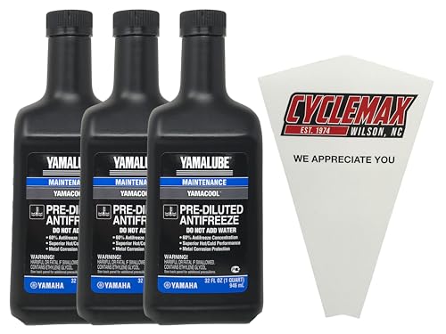 CYCLEMAX Three Pack Compatible with Yamaha Yamalube Pre-Diluted Anti-Freeze ACC-YAMAC-BL-32 Contains Three Quarts and a Funnel