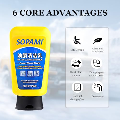 Sopami Oil Film Cleaner - Glass Cleaner, Auto Glass Oil Film Remover, Quick Effect Coating Agent