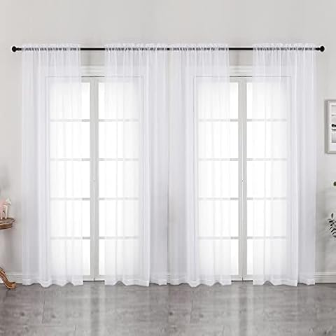 OVZME 4 Panels White Sheer Curtains 84 Inches Long for Living Room, Total 236" Width by 84" Length, Solid Voile Privacy Window Treatment Draperies, Each 59 Wide by 84 Long Cover