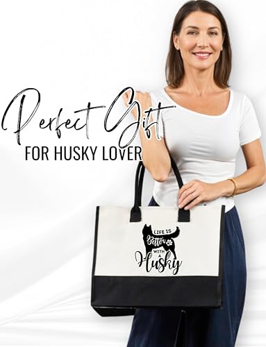 Bolso tote de lona InnoBeta Husky con cierre de cremallera superior y correa para hombro, ideal para cumpleaños, Navidad y ocasiones especiales miniatura 2