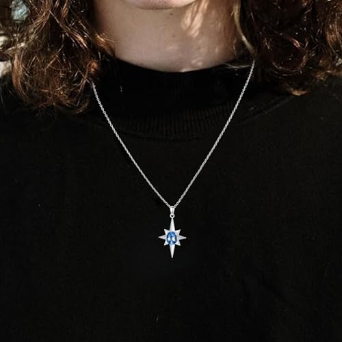 North Star Necklace for Women 925 Sterling Silver Star Pendant with Birthstone Polaris Necklace for Mom Jewelry Gift for Women3