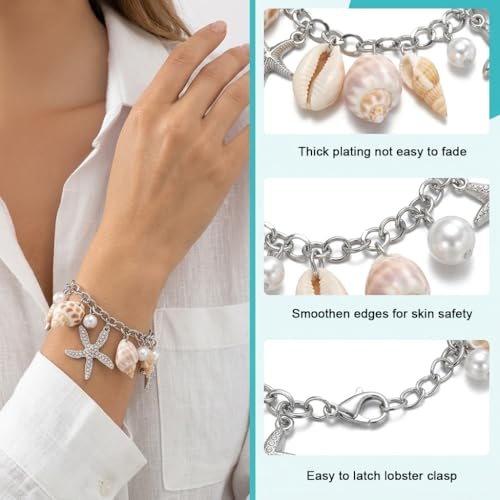 Image of Zibuyu Bracelet for Women and Girls Seashell Exotic Boho Adjustable Chain Seashell Accessories Starfish Conch Pearl Bracelet for Women Shell Jewellery Birthday Gift for Girls - 1Pcs